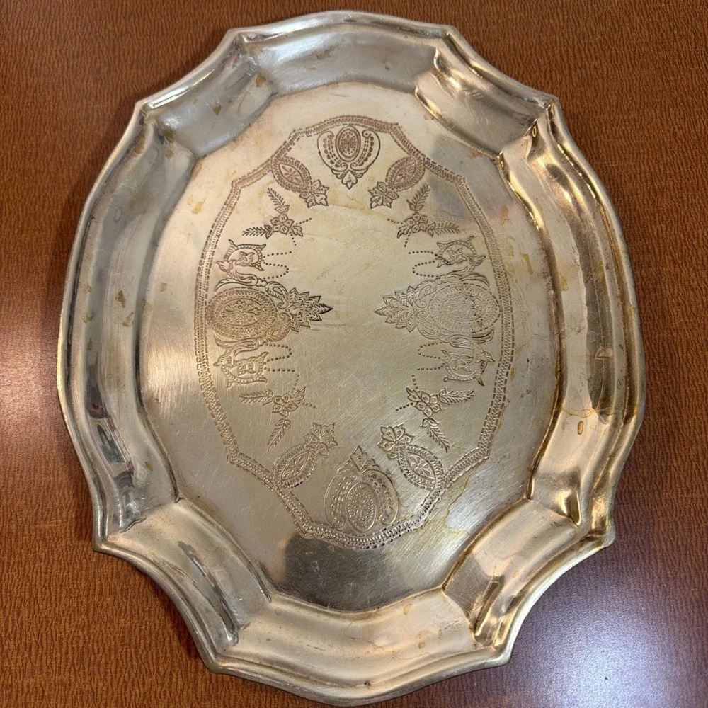 Vtg Brass Tray Embossed Design 12